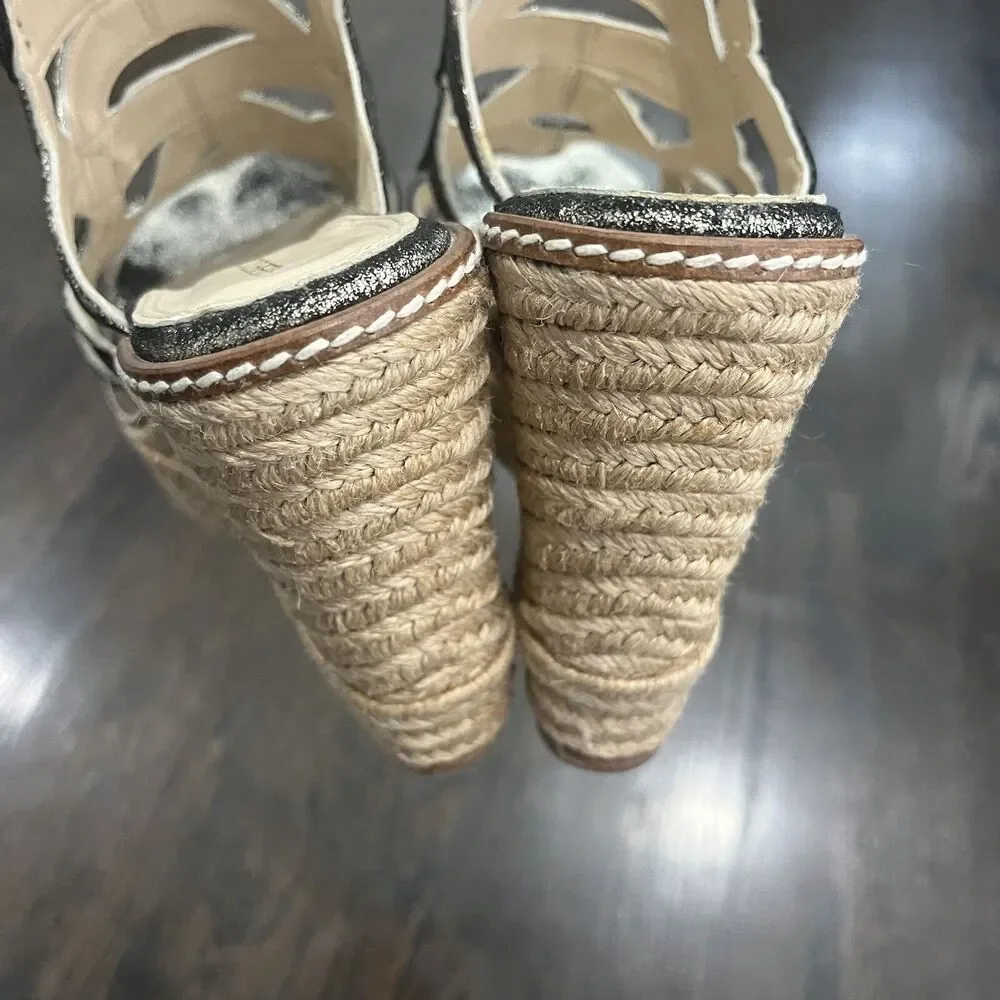 Rebecca Minkoff‎ Sandals Women's 9.5 B Gold Platform Espadrille Strappy Wedge